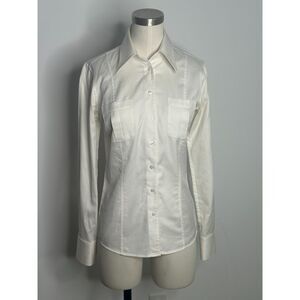 Thomas Pink Women’s White Fitted Pique Shirt 70s Collar Patch Pockets Size 4